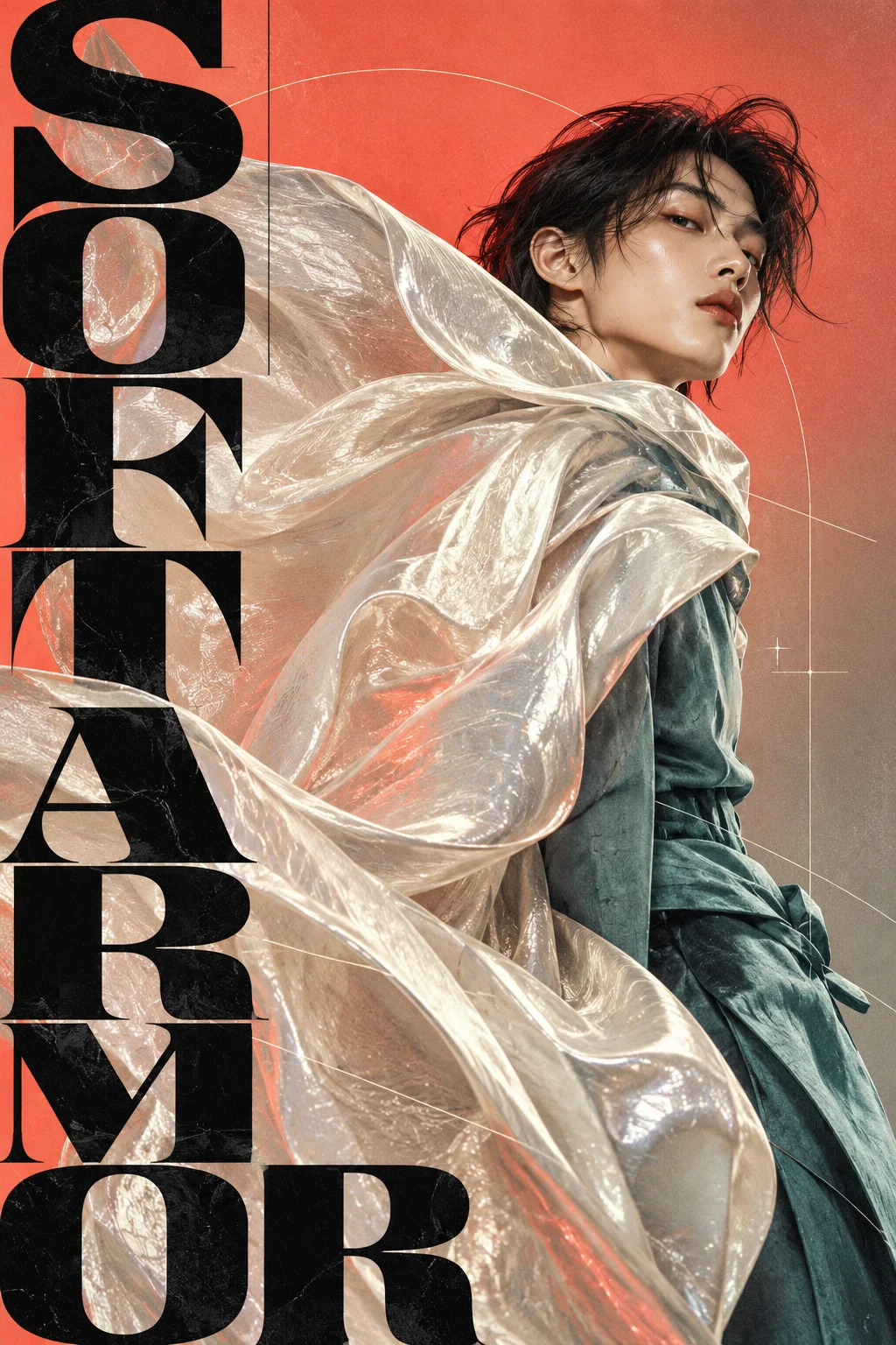 Soft Armor — words run vertically along the edge and through the fabric