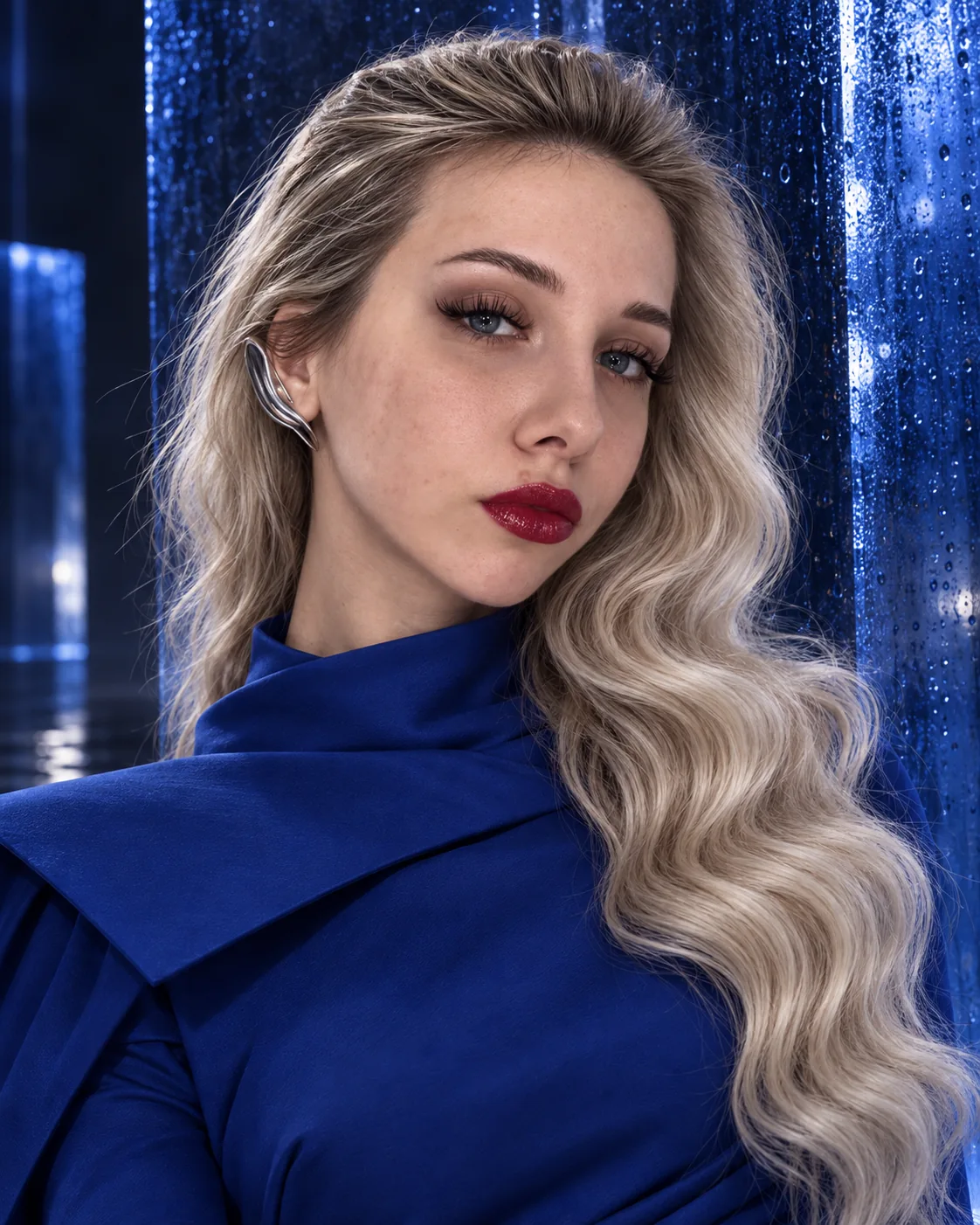 Close portrait in electric blue light