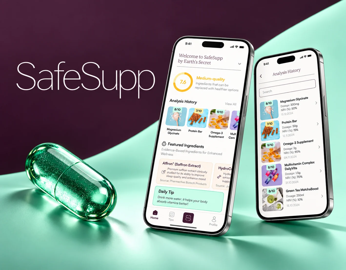 SafeSupp mobile supplement analysis interface