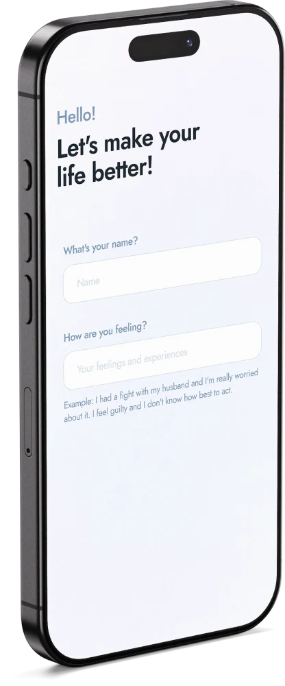 Welcome screen in a three-dimensional iPhone mockup