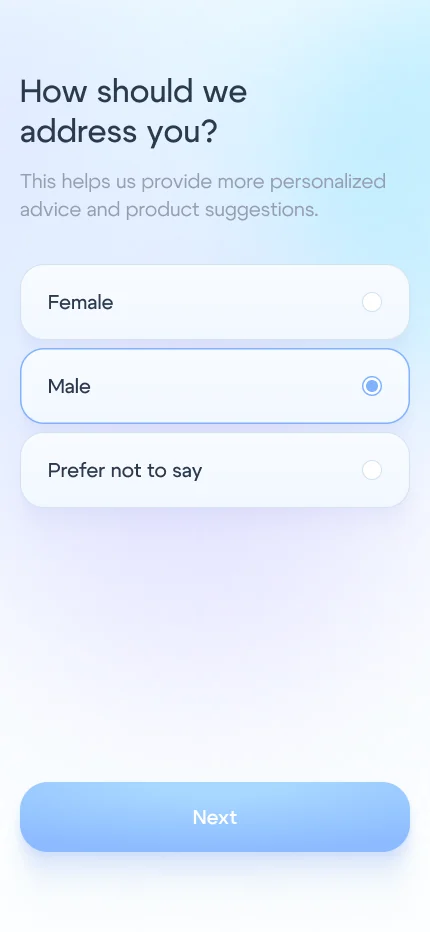 Onboarding screen 2: about you