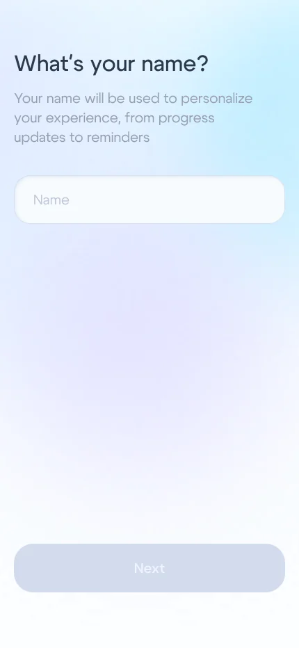 Onboarding screen 3: name