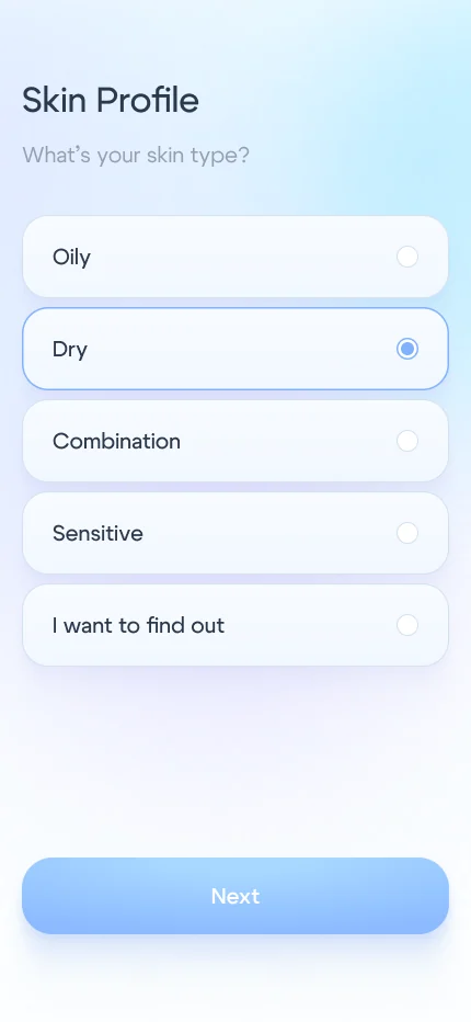 Onboarding screen 13: skin type