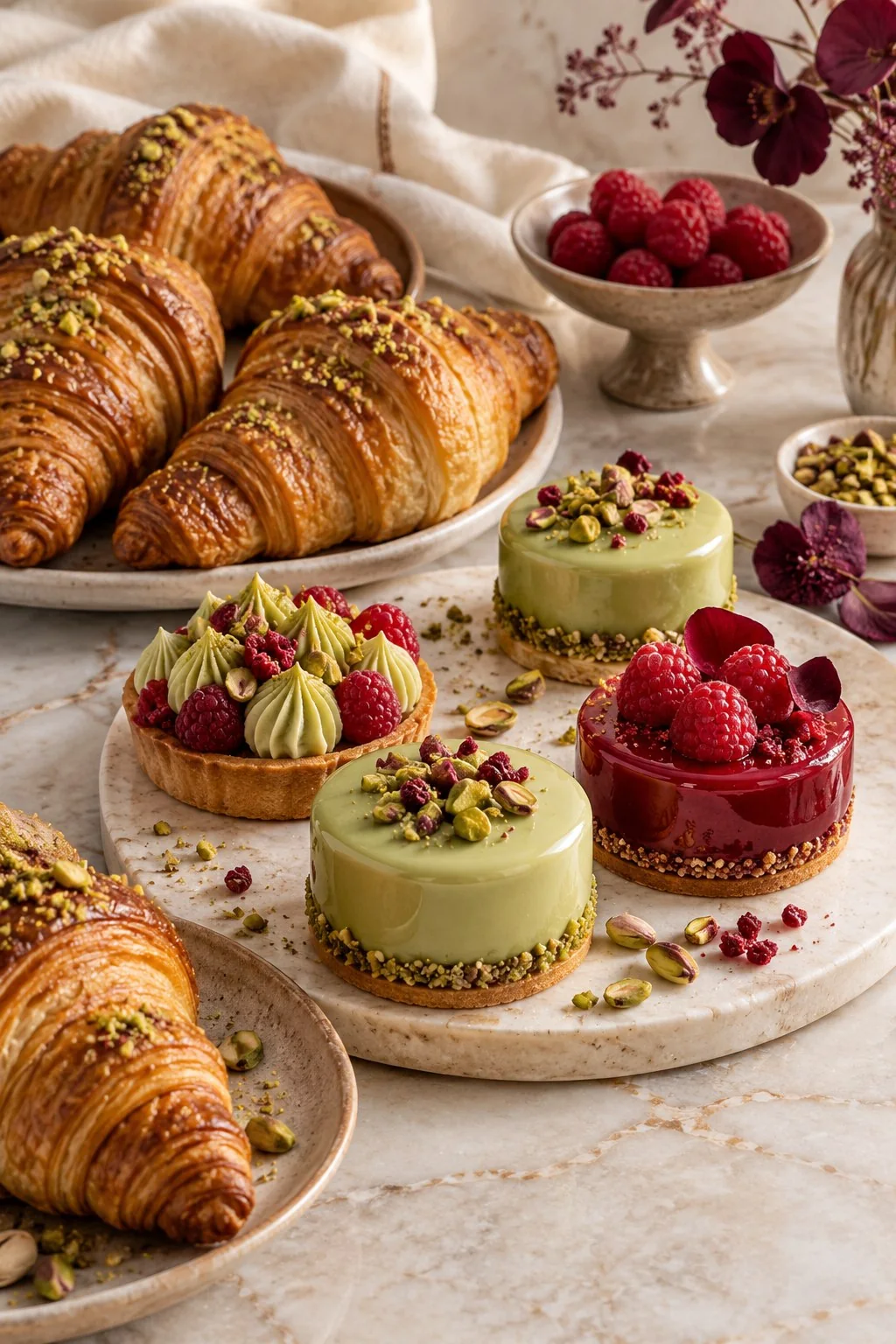 Pastries, croissants, and desserts from a premium confectionery shop
